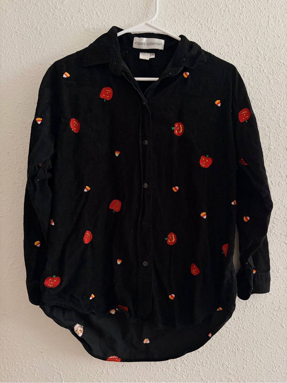 Vintage Casey Coleman Black Corduroy Halloween Button Up